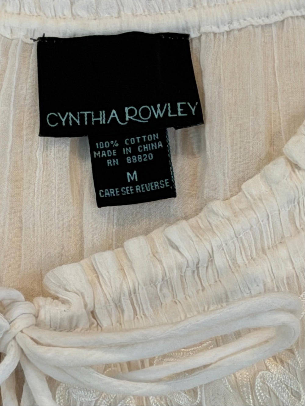 Cynthia Rowley Boho Cotton Ivory Peasant Blouse Sz Med - Picture 8 of 9